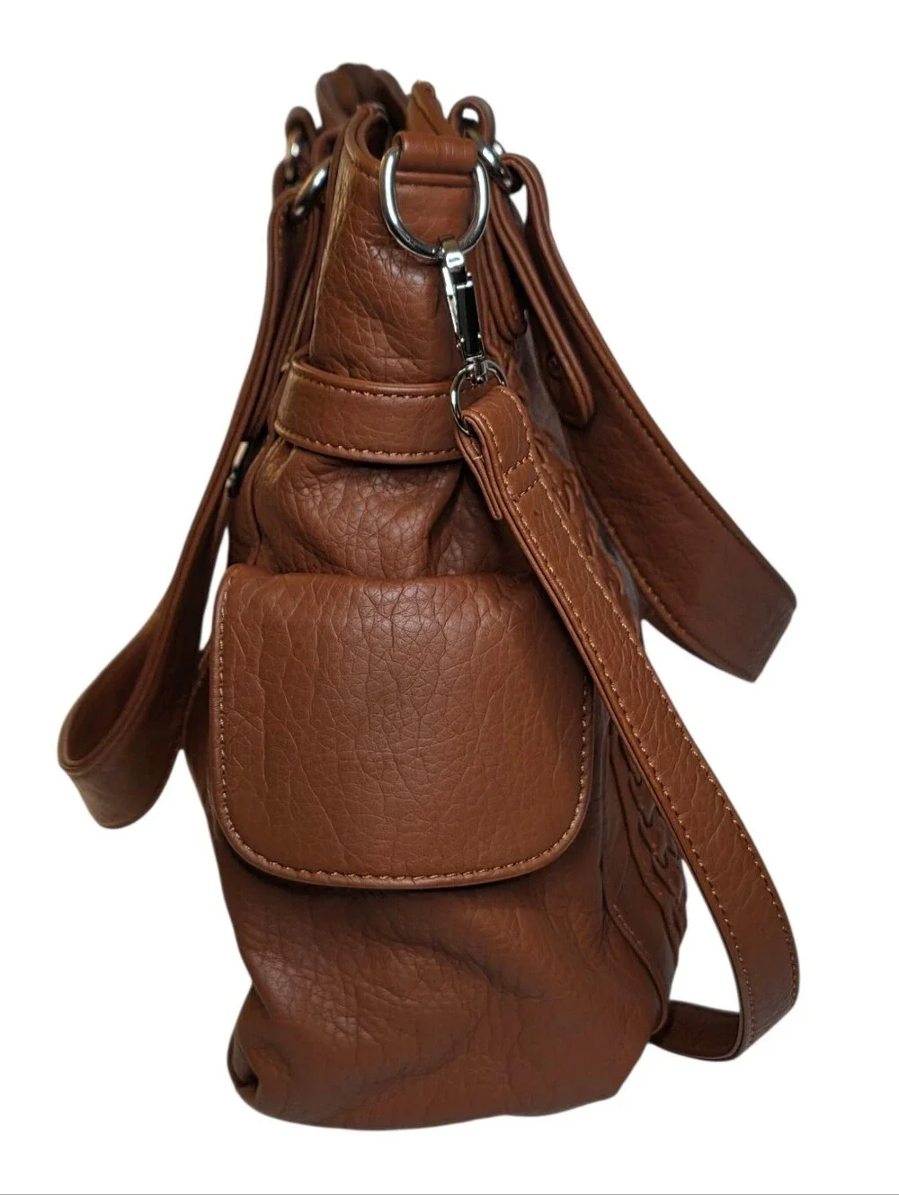 Large Tote Crossbody Bag Brown Vegan Leather Southwestern Silver Cross Purse